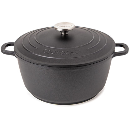 Non-Stick Aluminium Pot with Lid  Sturdy Deep Dutch Oven  Casserole Pot with Ergonomic Handles  4L, 24cm Oven Safe Cooking Pot  by Nuovva