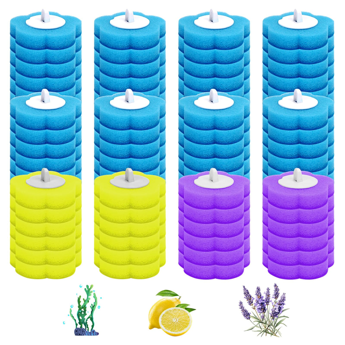 72 PCS Disposable Toilet Brush Refills Pads, Toilet Brush Disposable Head 3-Color Toilet Wand Refills Disposable Refill Heads for Sink Bathtub Wash