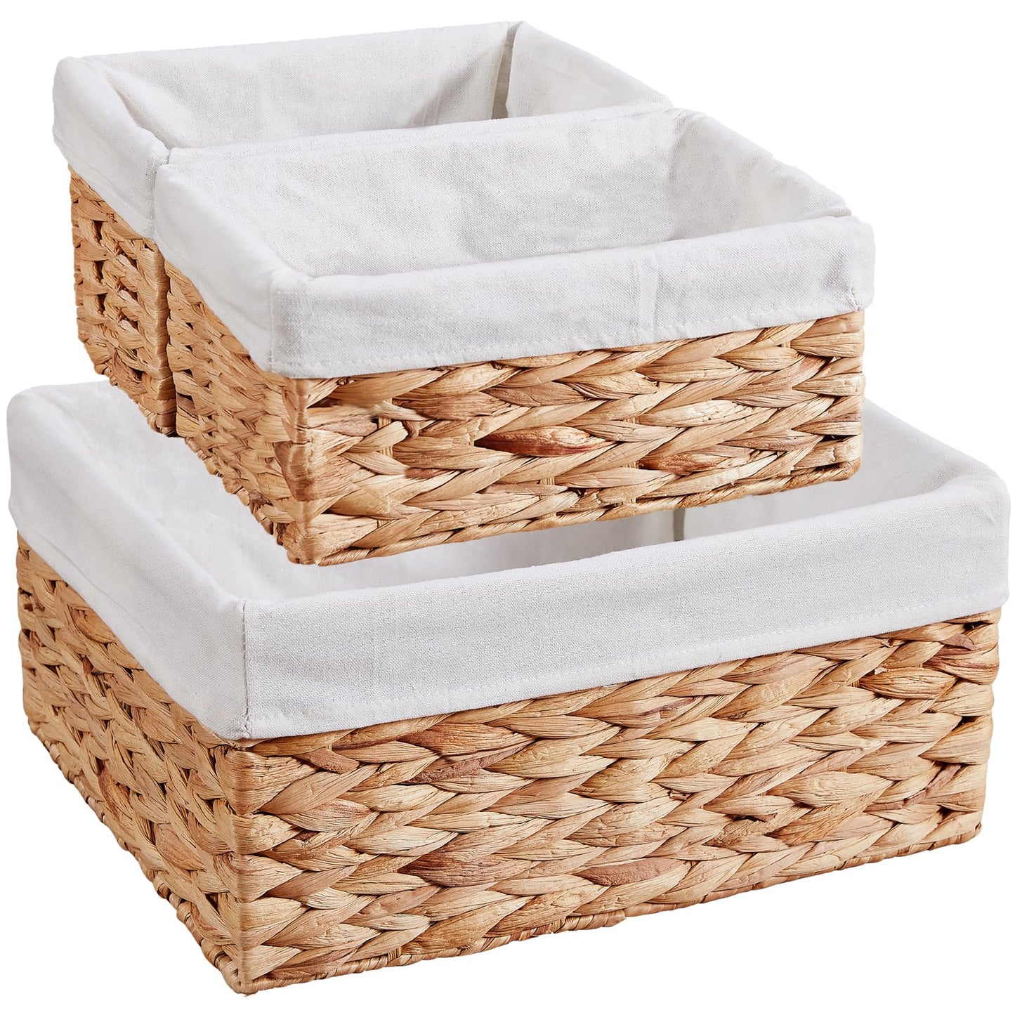 Vagusicc Wicker Storage Basket with Handles and Removable Fabric Lining