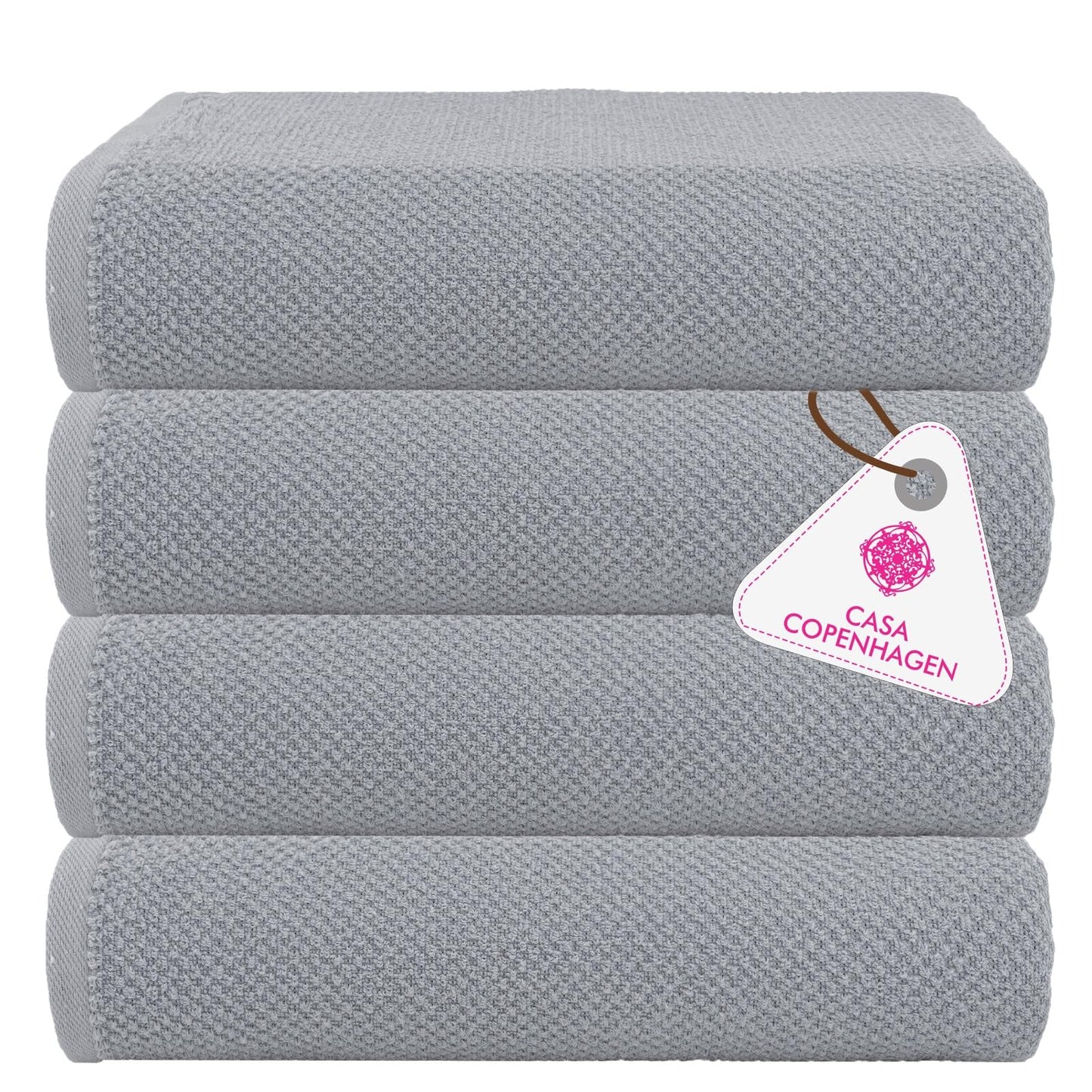 CASA COPENHAGEN Popcorn Textured 4-Piece Bath Towel Set - Grey Violet, 550 g/m², 4-piece bath towels, cotton towels for rough and tough use