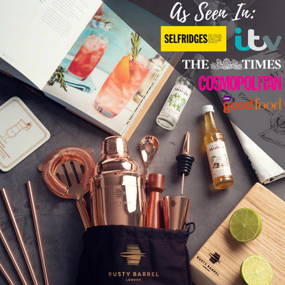 Rusty Barrel Cocktail Making Kit - Beautifully Presented Cocktail Shaker Set - Premium Cocktail Set with Cocktail Shaker and Bar Accessories for Home