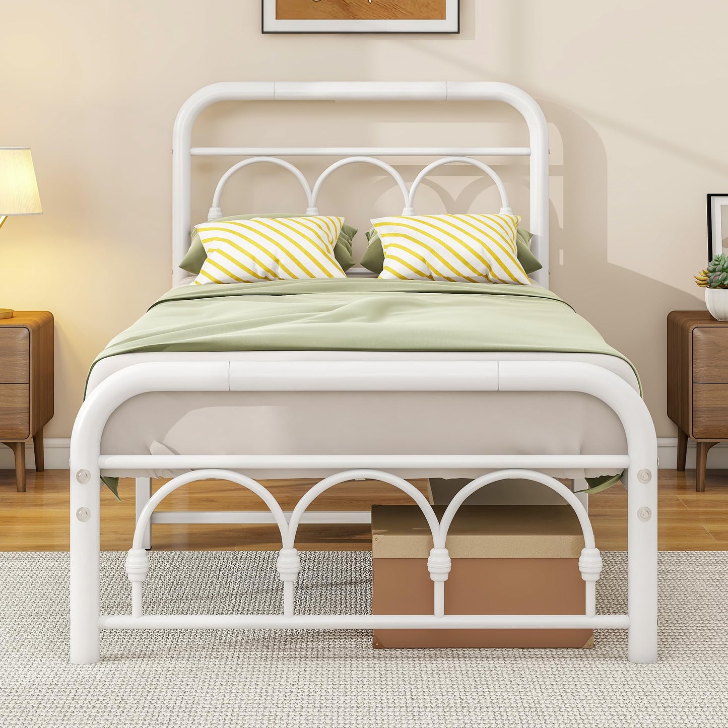 MUZERUL 3ft Single Bed Frame with Headboard(90x190cm),Metal Arched Single Size Bed Base with Footboard,Heavy Duty Metal Platform,Steel Slat