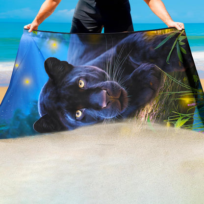 Violetpos Firefly Black Panther Beach Towel, Extra Large 180x90 cm 250GSM Microfibre, Sand Free Quick Dry