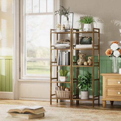 HITNET 5-Tier Tall Bookcase, Narrow Adjustable Bamboo Book Shelf for Small Spaces, Floor Standing Storage Organizer Rack for Home Office