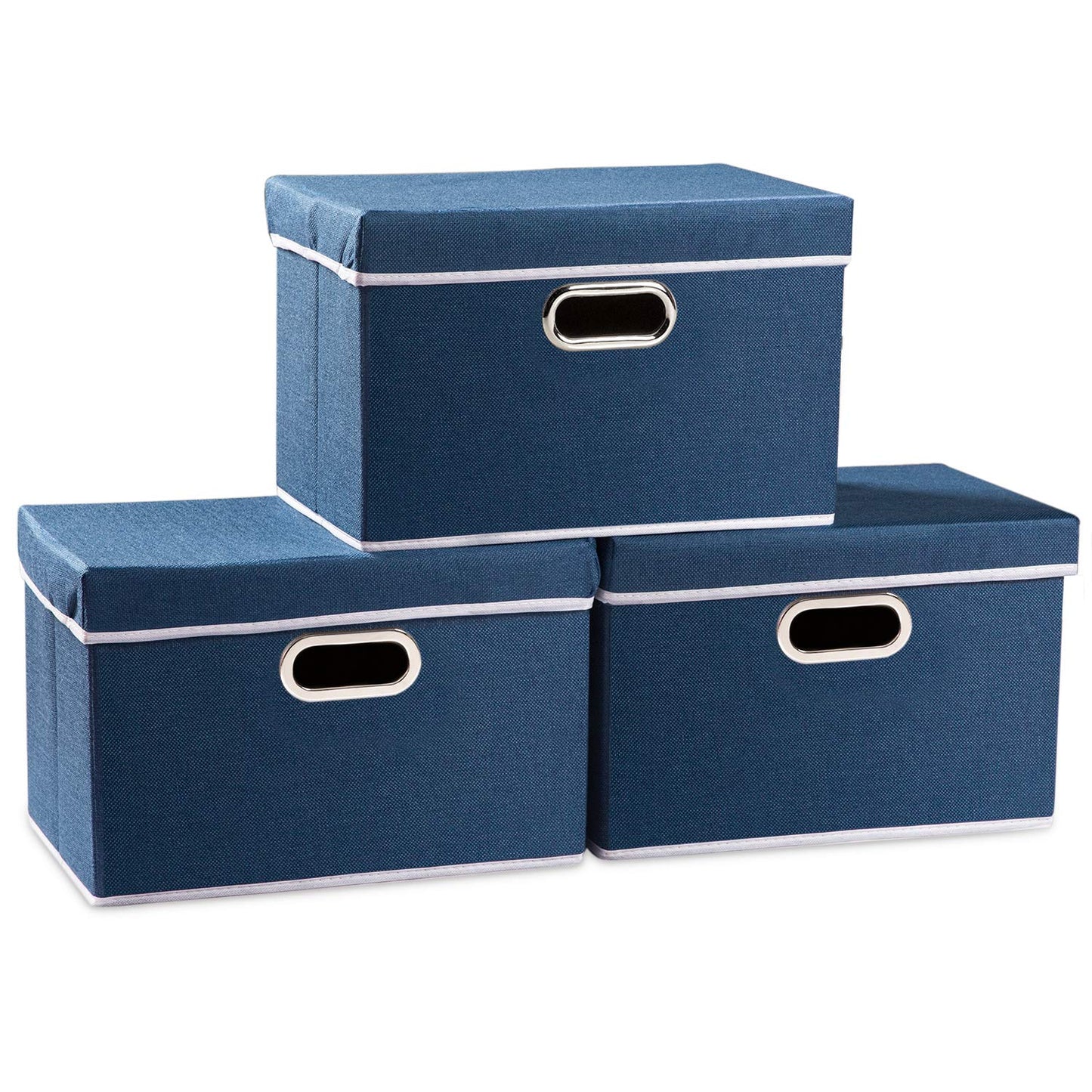 Prandom Storage Boxes with Lids,Collapsible Linen Fabric Storage Box,Decorative Bins,Really Useful Box,Clothing Storage,Stackable,38x25x25cm,Royal