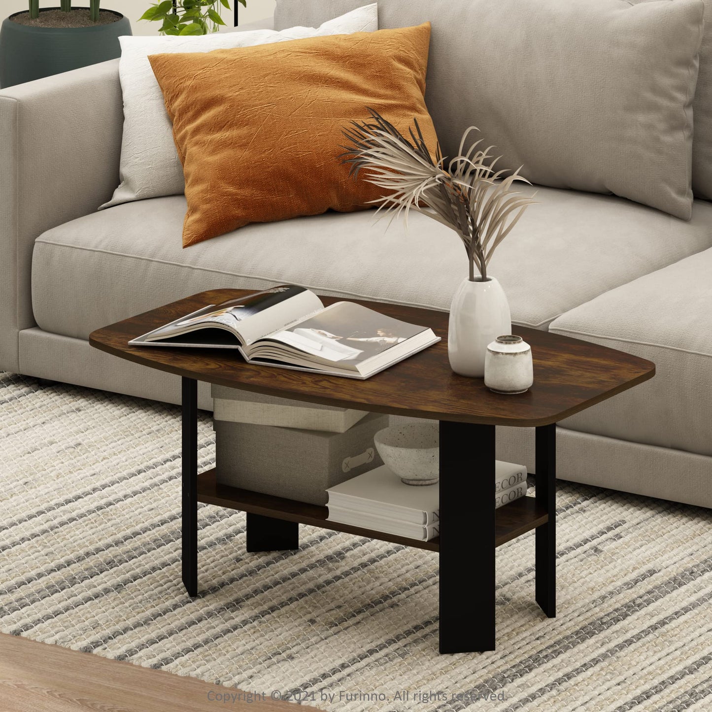 Furinno SIMPLE DESIGN Coffee Table, Small Coffee Table wih Open Shelf, Side Table, for Living Room, Home Office, Amber Pine