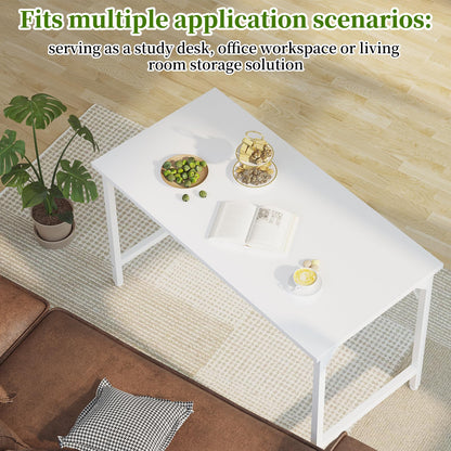 Grandder 120 cm Computer Desk, Home Office Desk Study Writing Kid Table, Simple PC Work Desk, Adjustable Feet, White