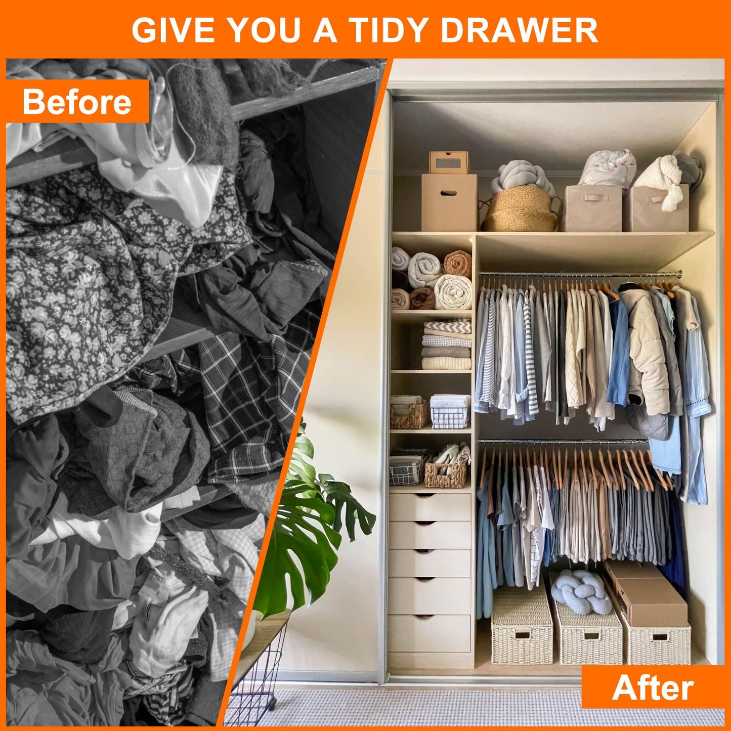 sourcing map 1 Set Foldable Cloth Storage Box, 6 Slots Fabric Socks Underwear Drawer Dividers Organizers Baskets Bins for Clothes Socks Scarves Ties