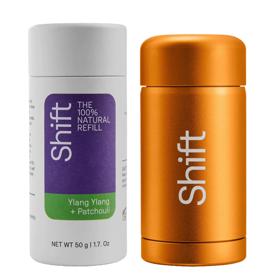 Shift - 100% Plastic Free, Natural Refillable Deodorant Set - Orange Shell - Ylang Ylang & Patchouli Refill - No Aluminium, No Baking Soda