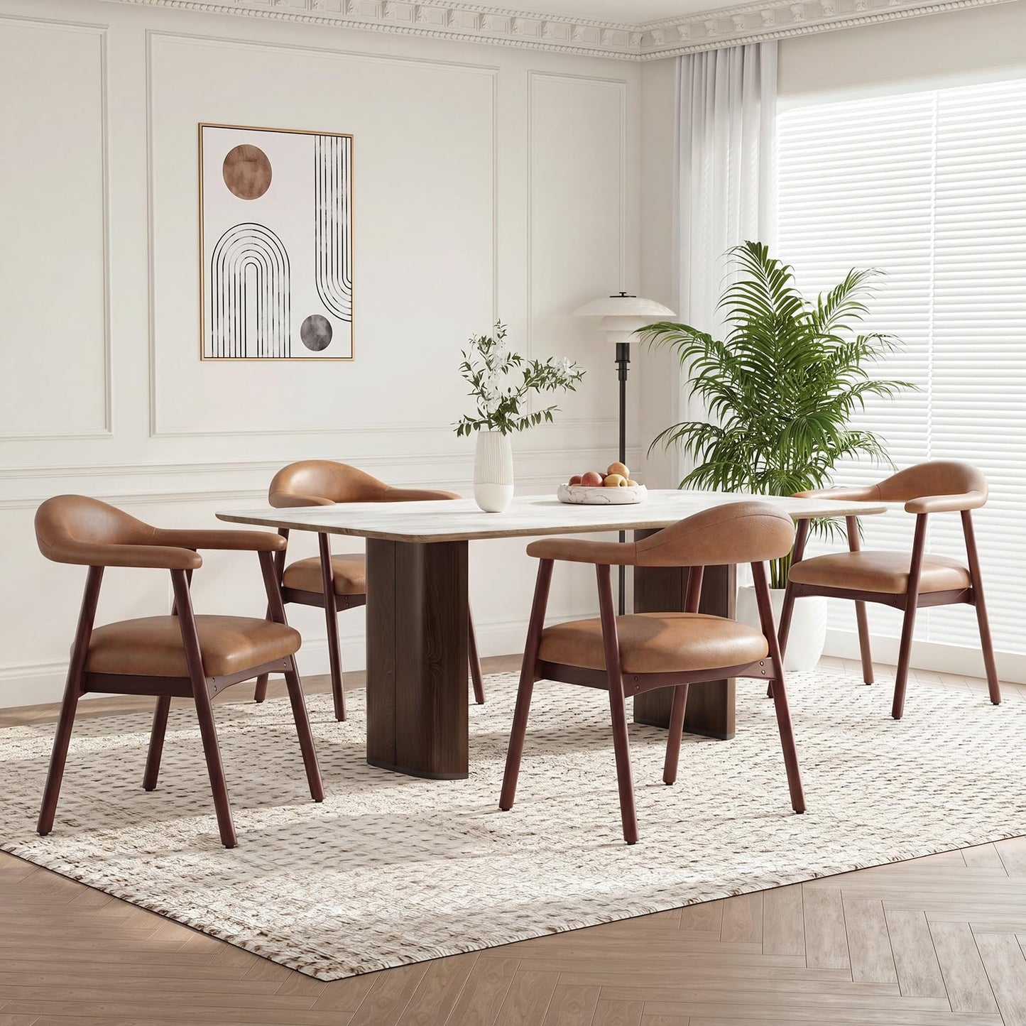 MALOL Wooden Dining Chairs Set of 4, PU Leather Chairs for Dining Room with Armrest
