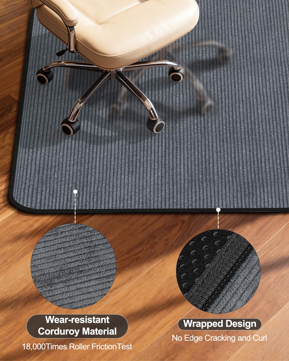 Blvornl Corduroy Office Chair Mat for Hardwood Floor and Low Pile Carpet, 90 x 120 cm Non-Slip Desk Rolling Chair Mat for Hard Floors