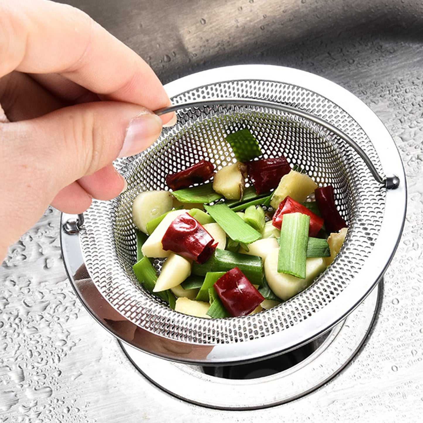 Pack of 2 Sink Drain Strainer Kitchen - Stainless Steel Sink Strainer for Sink Clog Protection Sink Strainer Drain Sink with Handle, 11 x 7.8 x 2 cm