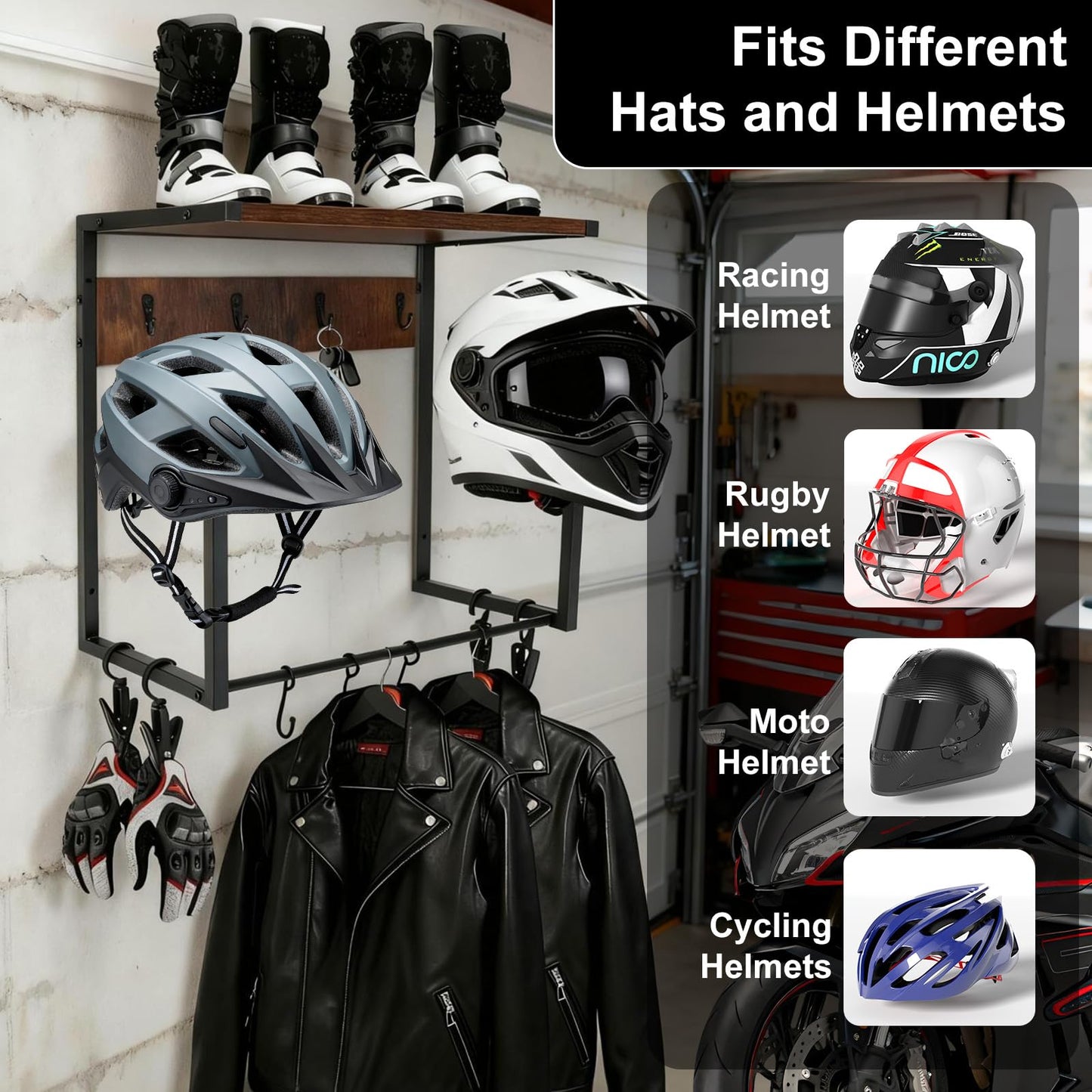 GHWMYD Motorcycle Helmet Holder Wall Mount for Moto Gear Storage Display