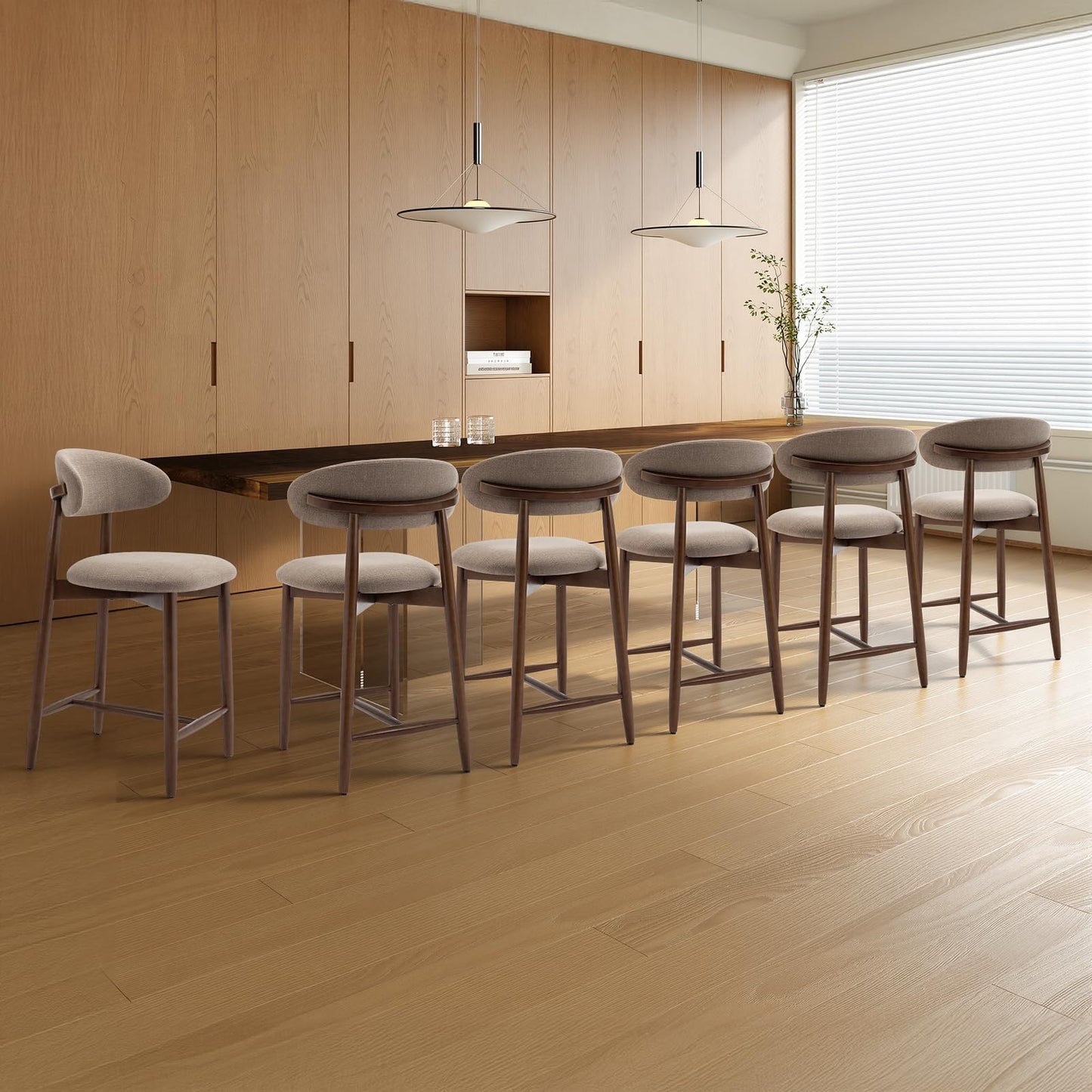 COLAMY 6PCS Counter Height Bar Stools with Back, Modern Upholstered Bar Chairs with Ergonomic Backrest & Footrest, Rubberwood Frame