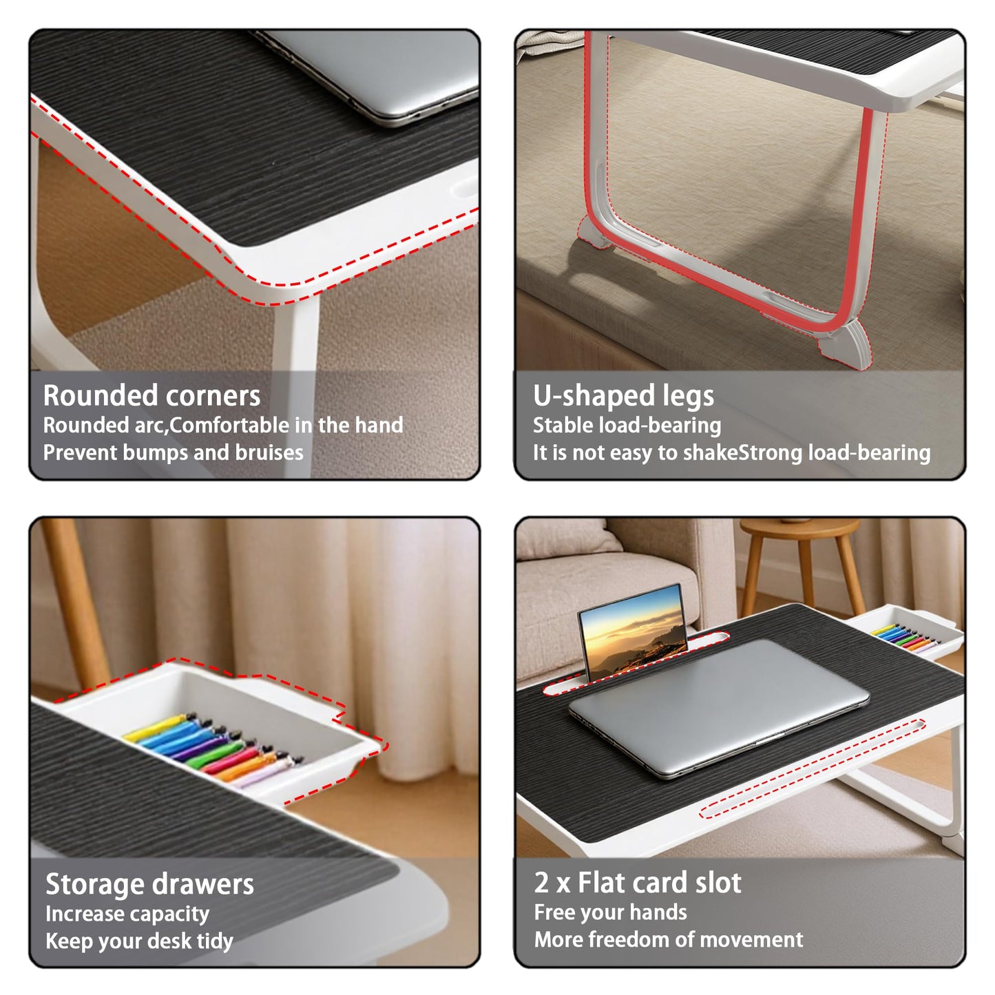 Laptop Bed Desk,Lap Desk for Breakfast in Bed, Work and Study, Home Office, Laptop Stand for Sofa、Couch、Bed, (60x40 Black)