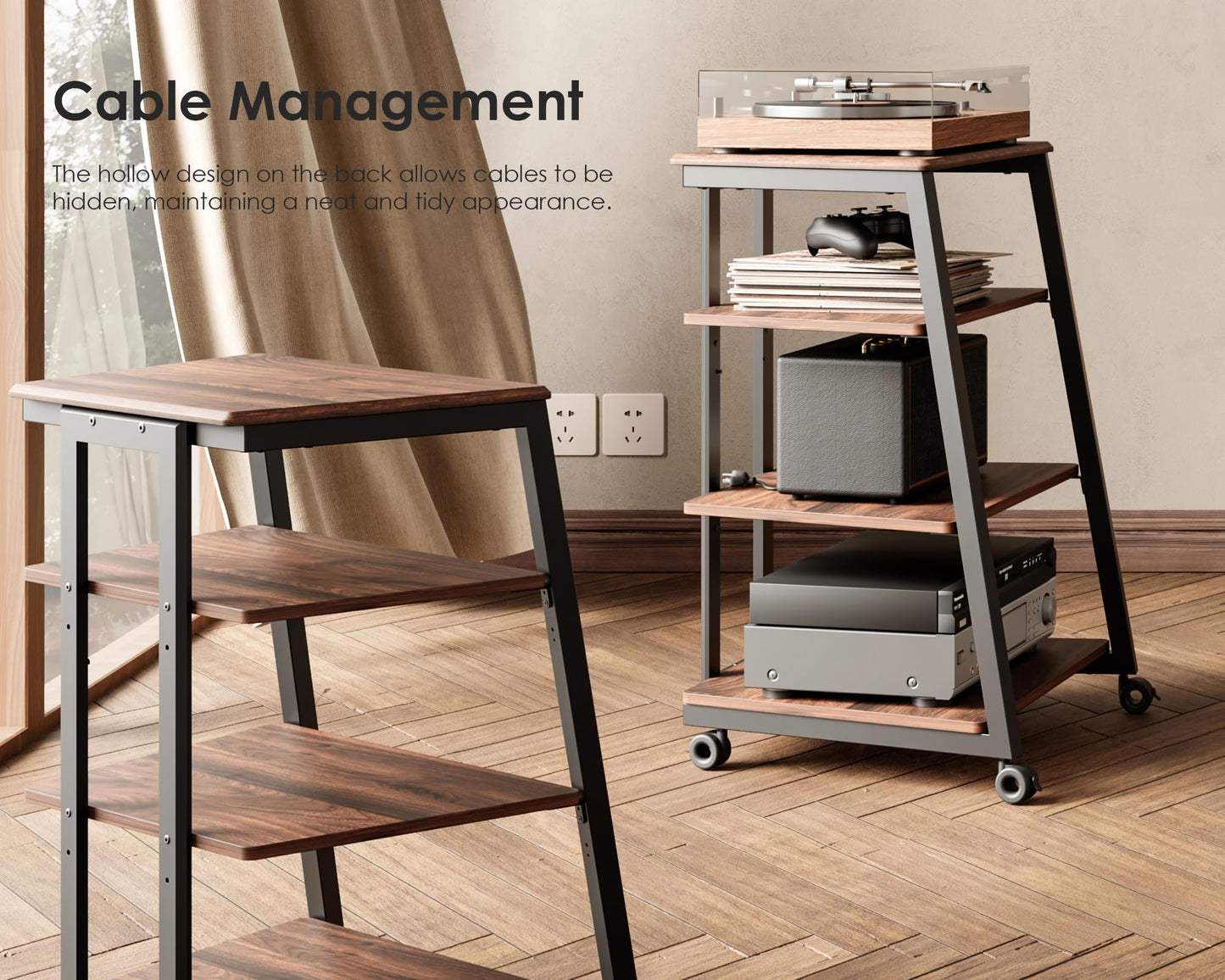 FITUEYES HIFI Stand Record Player Stand, Load Capacity 50KG, Walnut