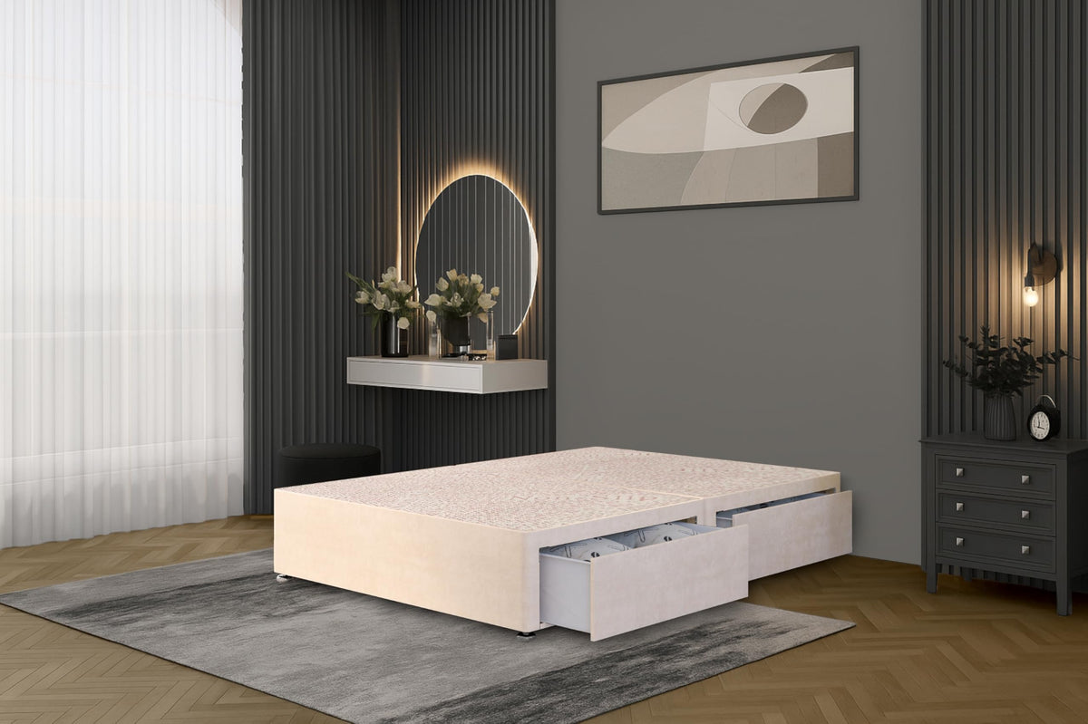 Bed Centre Flexby Divan Bed Base Only with 2 Drawers Same Side, No Headboard - Available in 3FT, 4FT, 5FT & 6FT