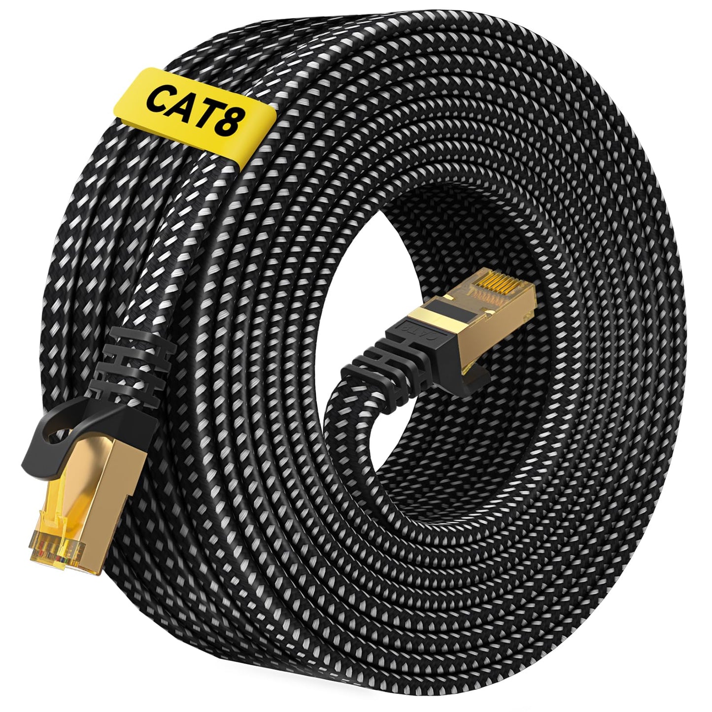 ARISKEEN Cat 8 Ethernet Cable 30M, Cat8 Braided Flat High-Speed Gigabit Rj45 STP Shielded Internet Network Lan Patch Cable Cord for Modem Router