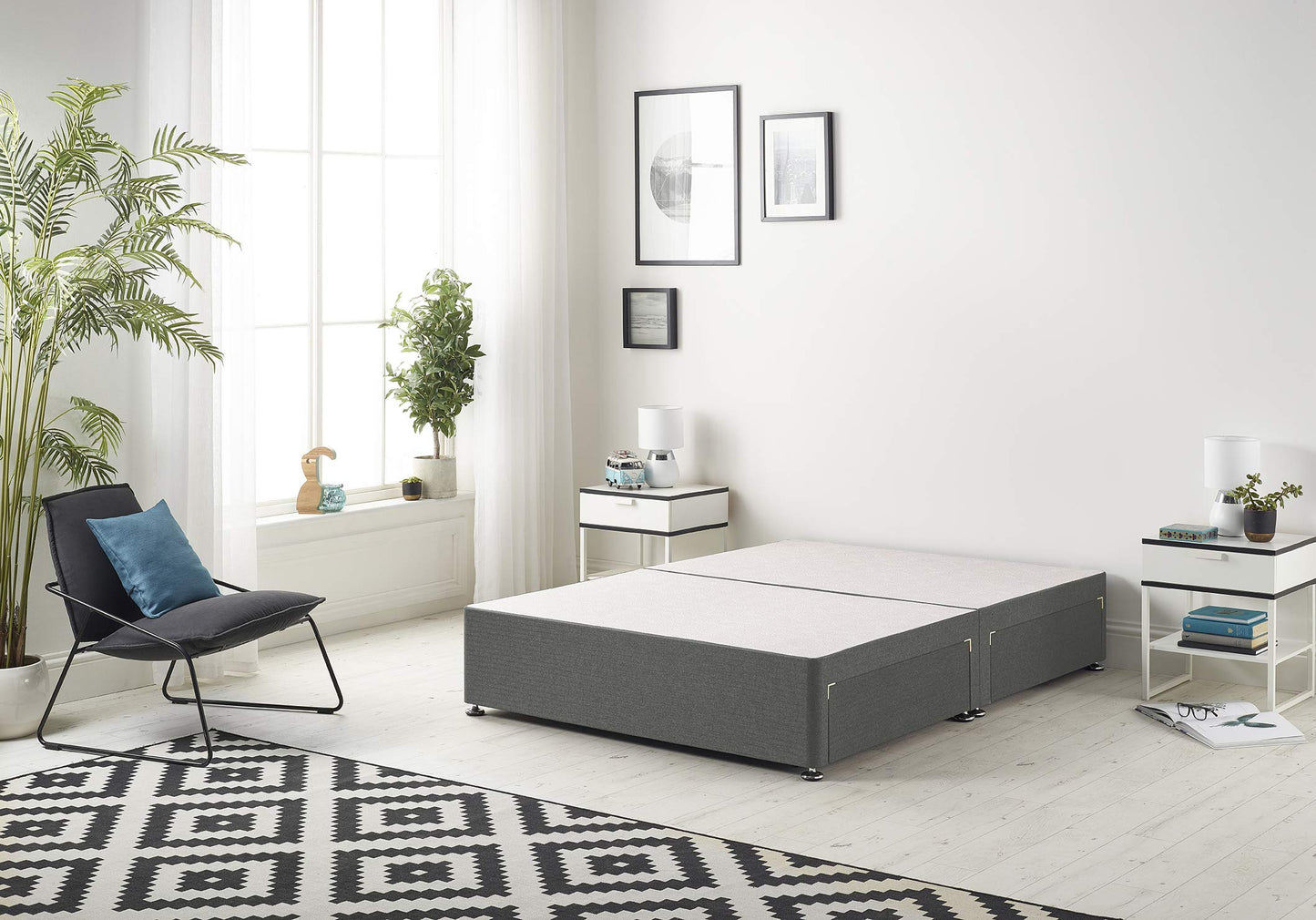 Bed Centre Premier Bed Base with No Drawers and No Headboard - Available in Different Fabrics and Colours (3FT Single, Linen Grey)