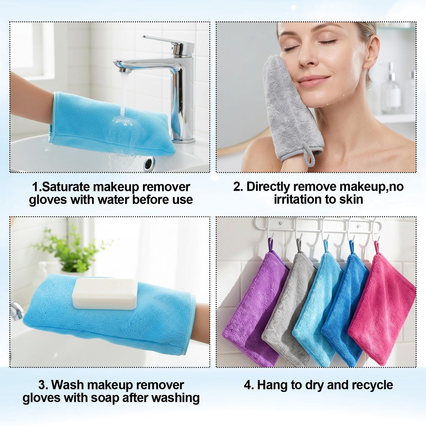 XLIUAX 10Piece Terry Wash Mitts, Microfiber Washcloths for Face and Body, Coral Fleece Soft, Absorbent, and Reusable Makeup Remover Gloves