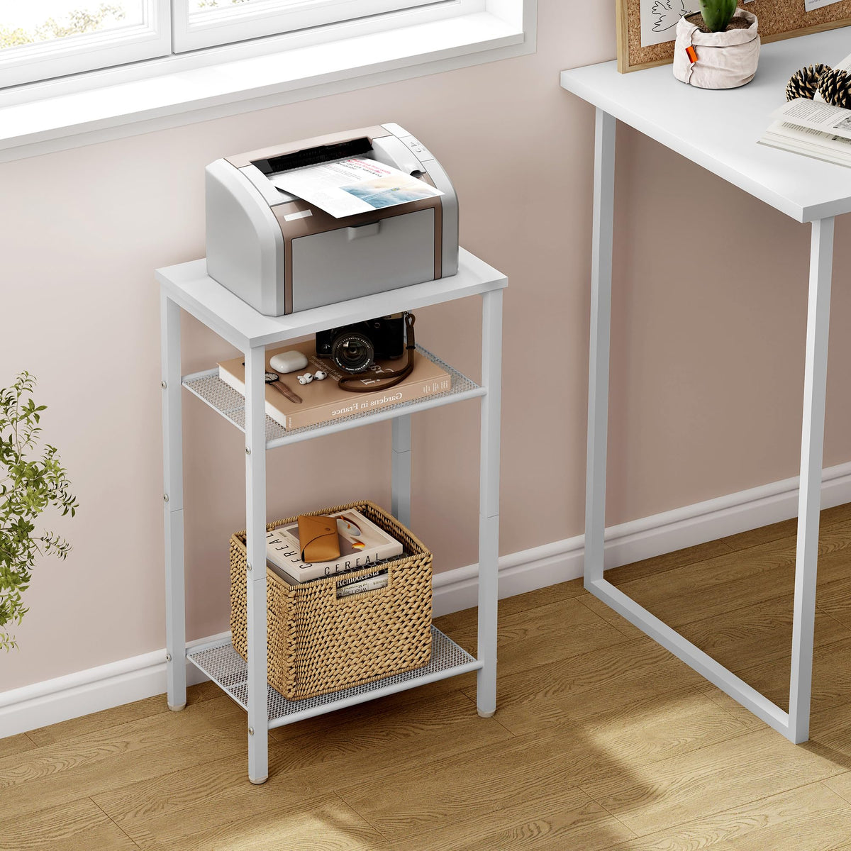 Hoctieon 3 Tier End Table, Telephone Table, Tall Side Table with Storage, Small Nightstand for Small Spaces, Metal Frame, For Living Room, Bedroom