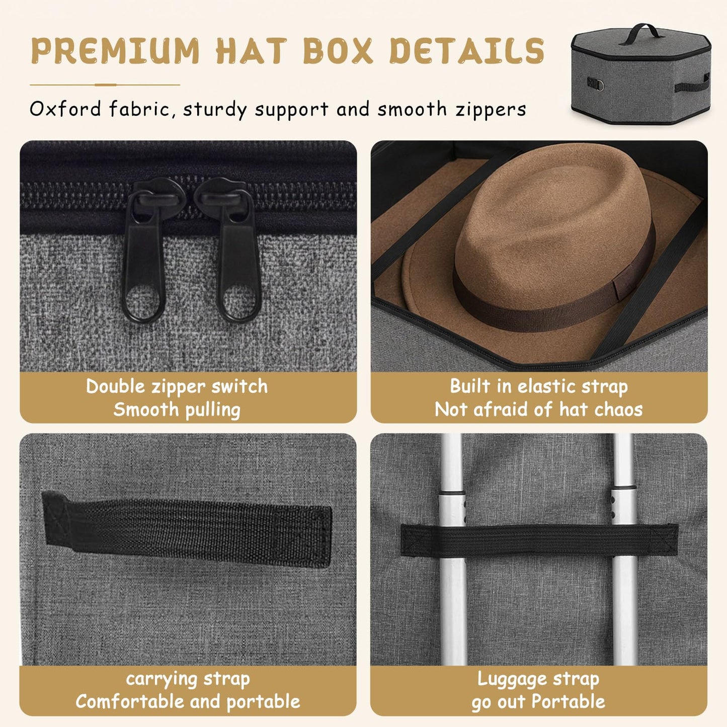 Dexpally Hat Boxes with Lids, Hat Storage Box for Travel, Foldable Portable Travel Hat Box