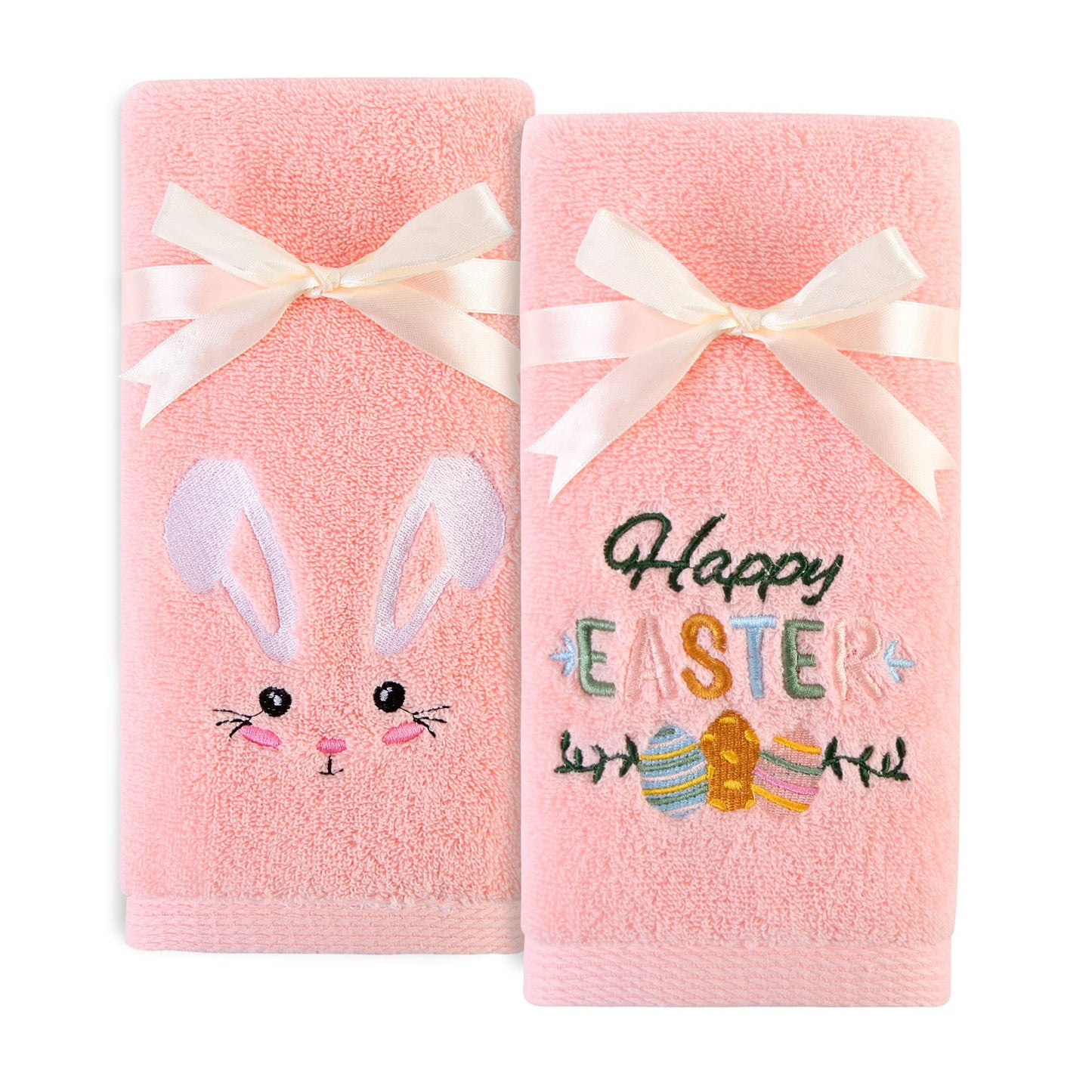 Quera 2 Pack Easter Hand Towels 100% Cotton Embroidered Premium Luxury Decor Bathroom Decorative Dish Towels Set for Drying, Cleaning, Cooking