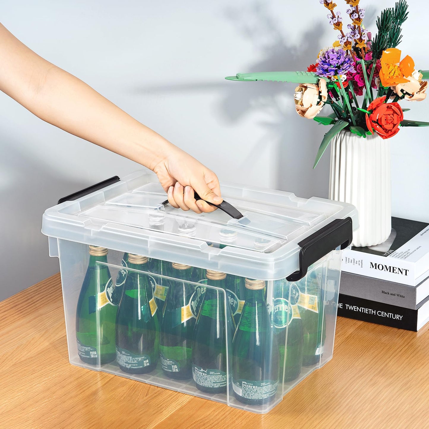 Cetomo 20L*3 Storage Boxes, Carry Plastic Storage Box with Lids, Clear Organizing Container with Handle and Secure Latches