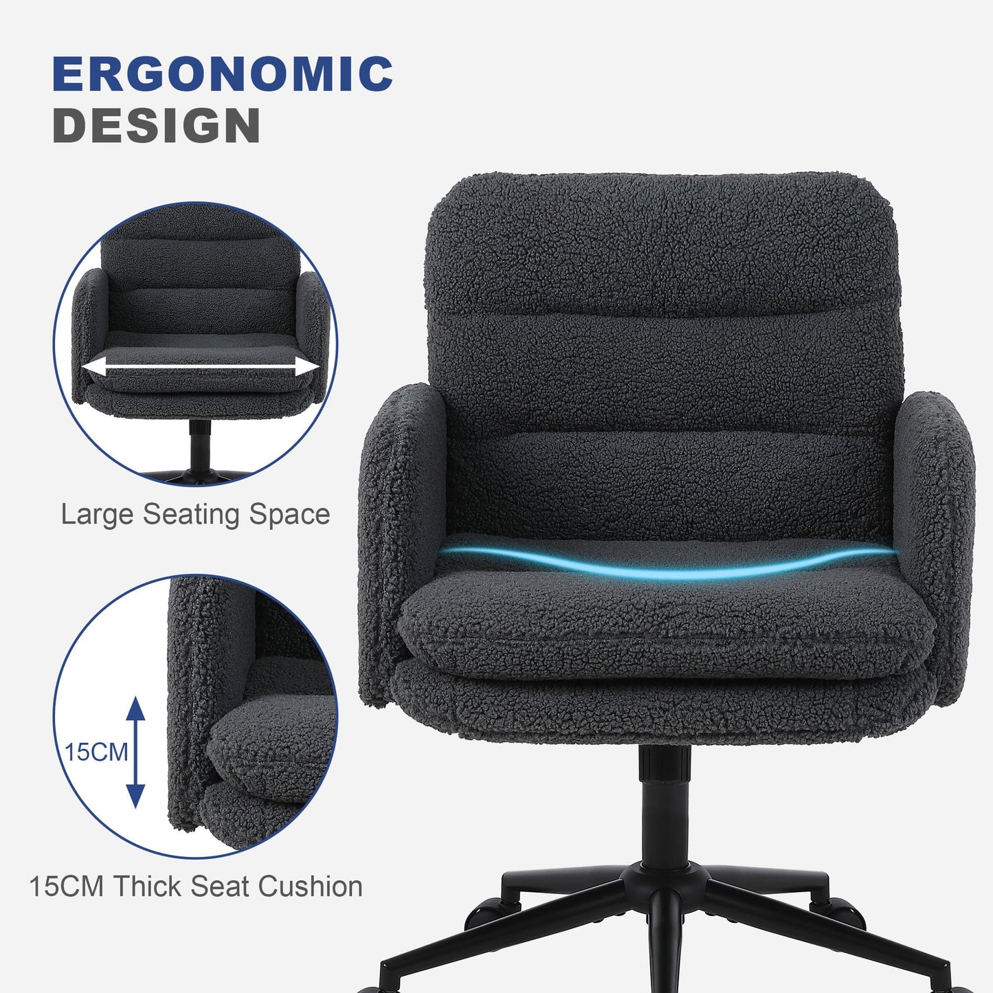 Youhauchair Office Chairs for Home, Faux Cashmere Desk Chair, Dark Grey