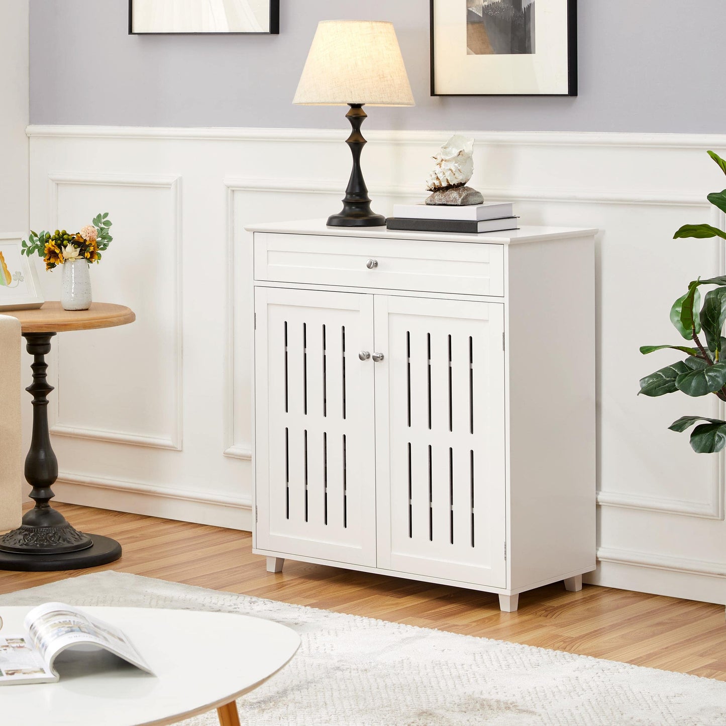 Yaheetech Shoe Cabinet 4-Tier Shoe Storage Organizer with Drawer, White