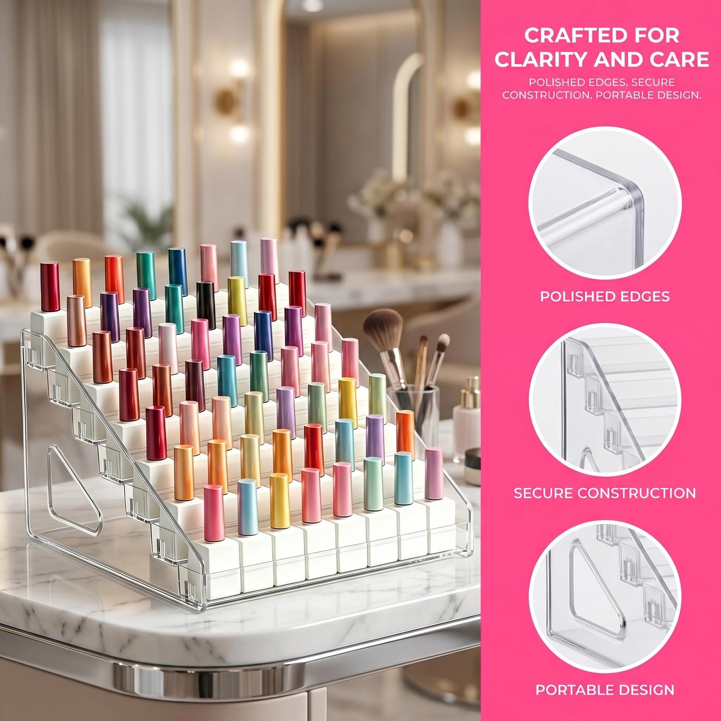 Vurixfo 7 Tier Nail Polish Stand, PET Nail Polish Rack Clear Nails Varnish Stand Holder Shelf Nails Polishes Organizer Display Rack for Essential Oil