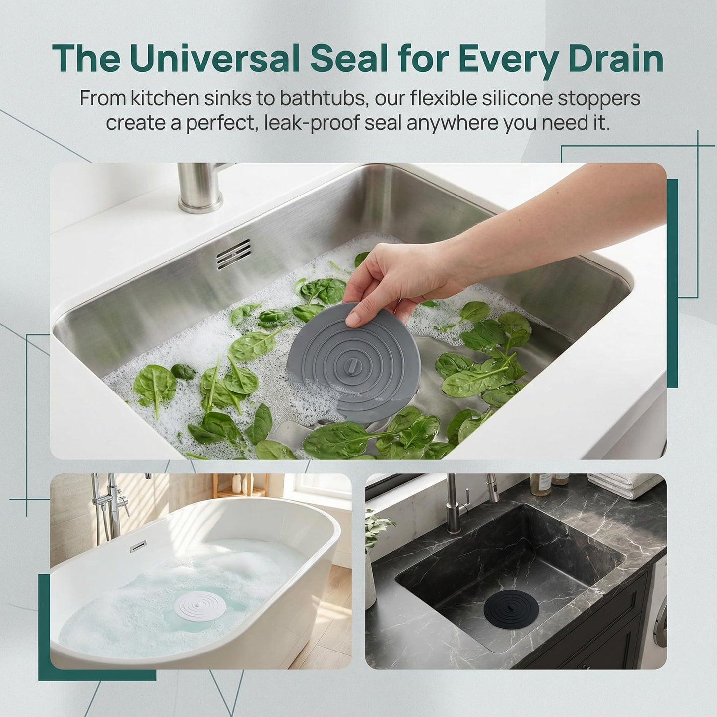 3 Pack Universal Bath Plug & Sink Plug, 6 Inch Large Silicone Drain Stopper