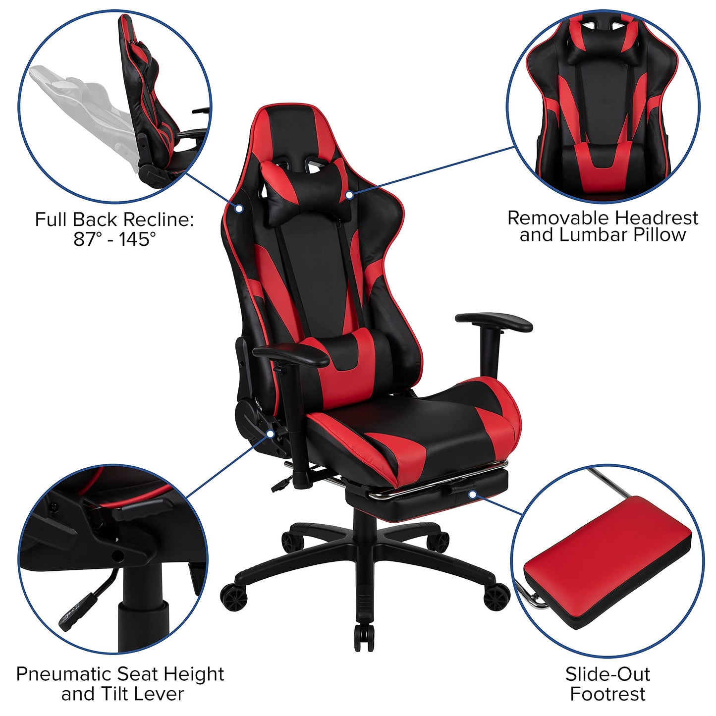 Flash Furniture X30 Gaming Chair, Ergonomic Office Chair for PC and Gaming Setups, Adjustable Racing Chair with Fully Reclining Back Support