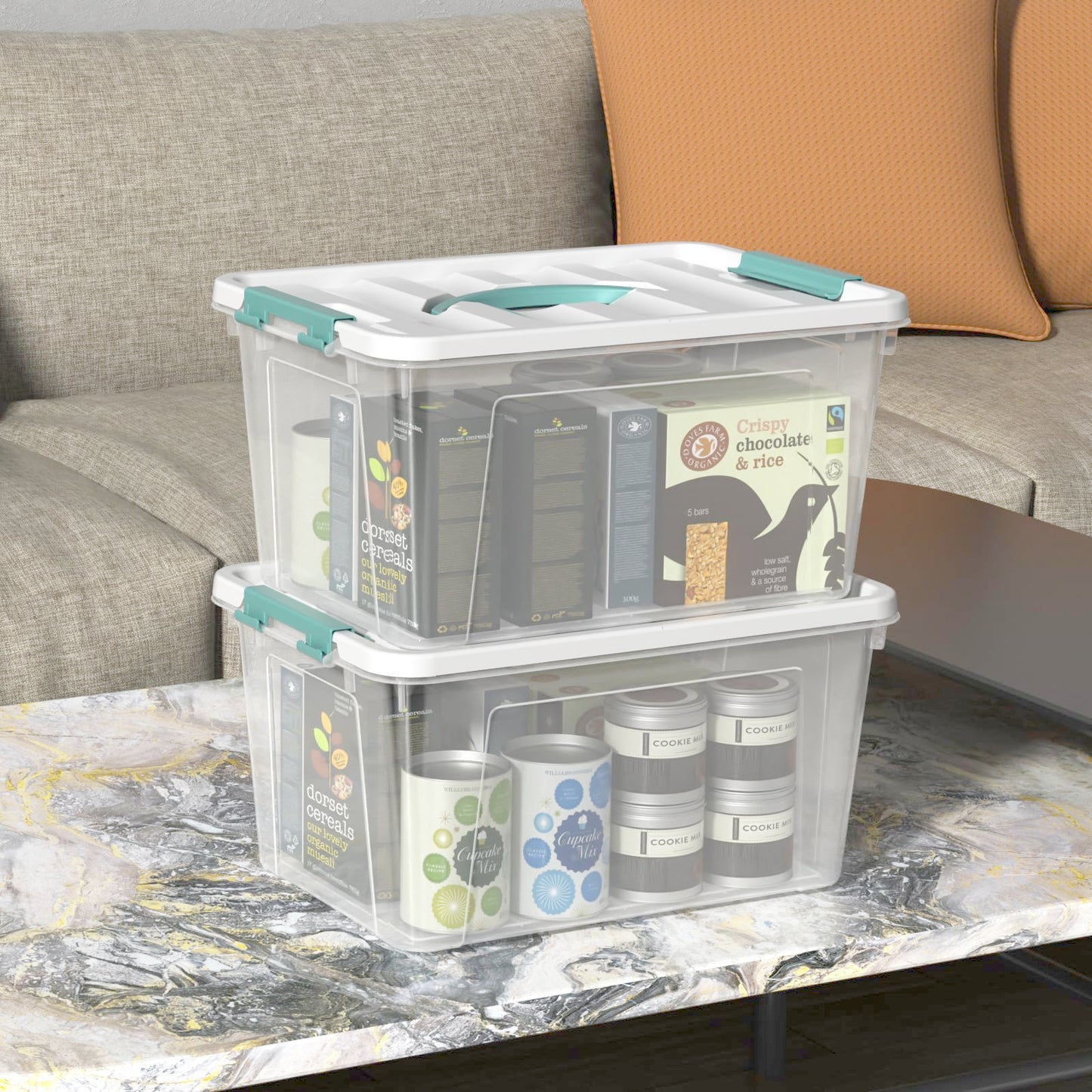 Ysmiltion 6 Litres Clear Plastic Storage Boxes with Lids, 6 Packs, Green
