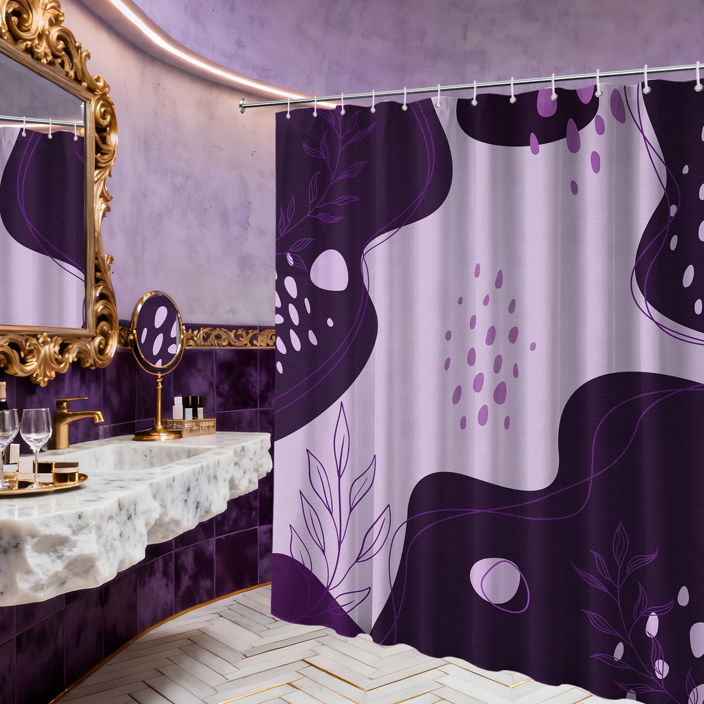 LanZanthic Purple Shower Curtains for Bathroom Dark Light Purple Lavender Modern Wet Room Shower Curtain with hooks, Mould Proof Resistant