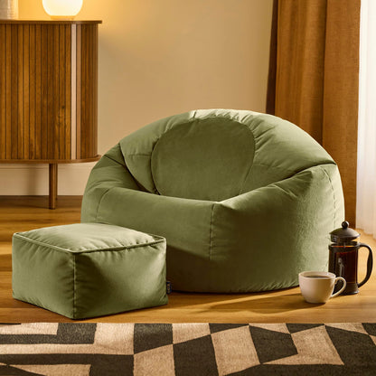 icon Kingston Velvet Bean Bag & Footstool with Filling Included, Green