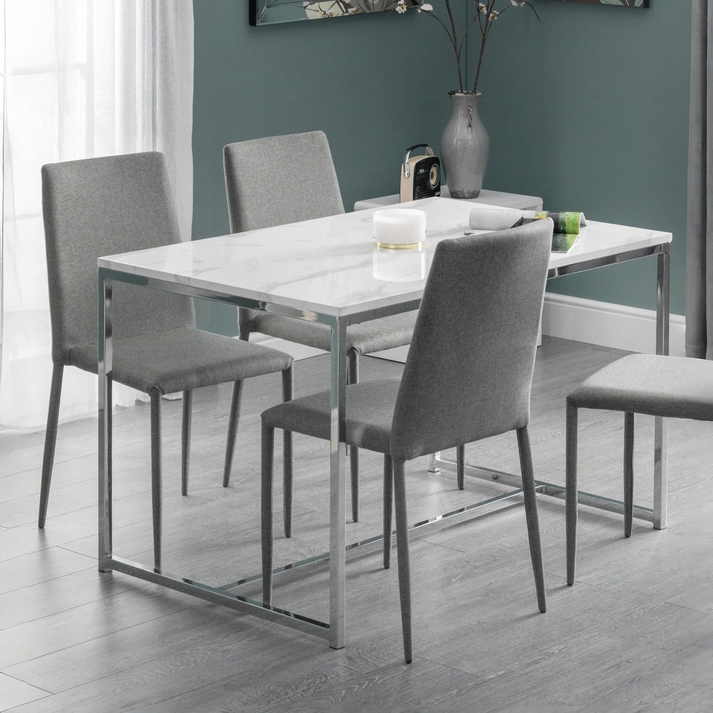 Julian Bowen Scala Dining Table, Marble Effect & Chrome - H75.5xW120xD80cm