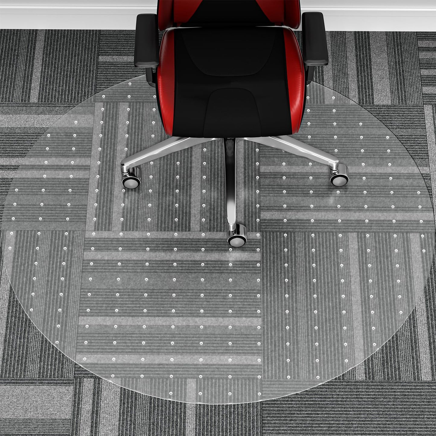 WASJOYE Office Chair Mat for Carpet, 90x90 cm Round Floor Protectors Mats, PVC Carpet Protector Mat with Non-Slip Studded
