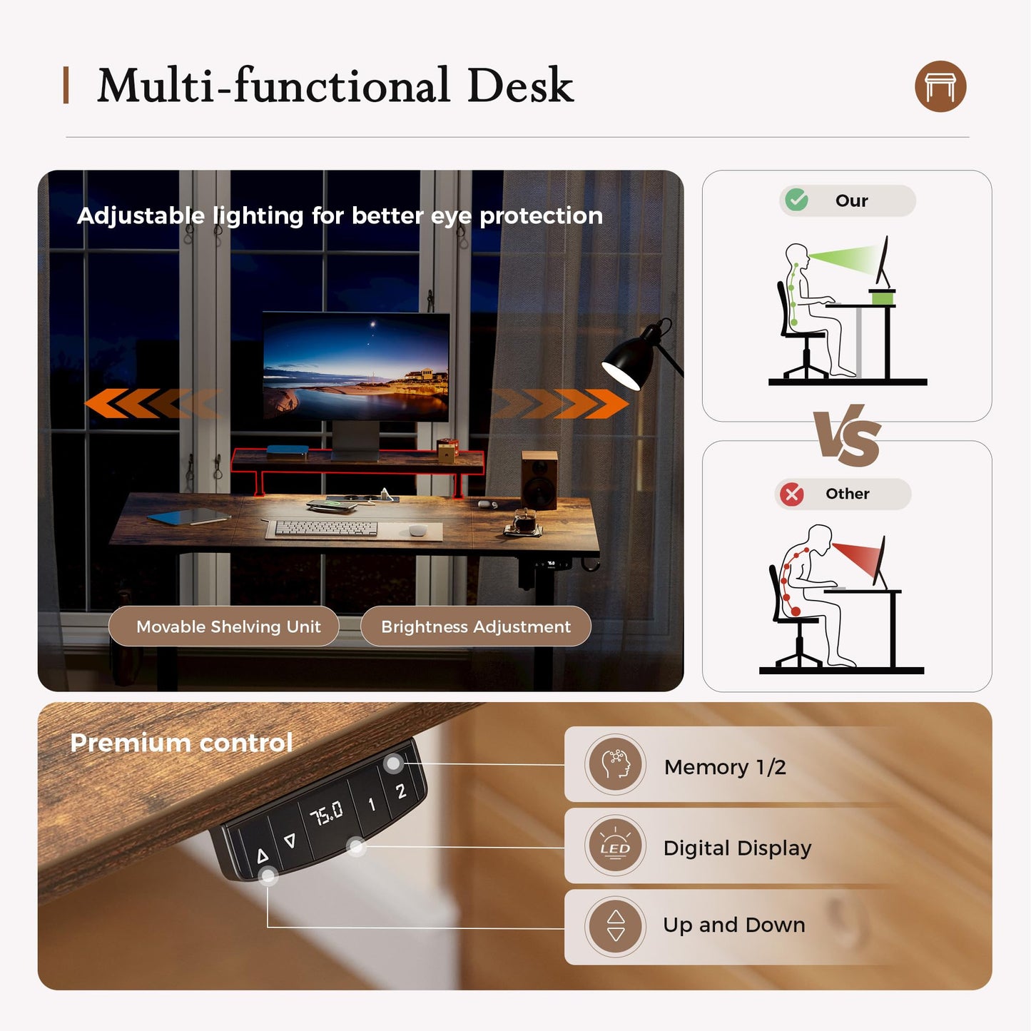 Klicelor Electric Standing Desk, Led & Plug, Movable Monitorstand, 120x80