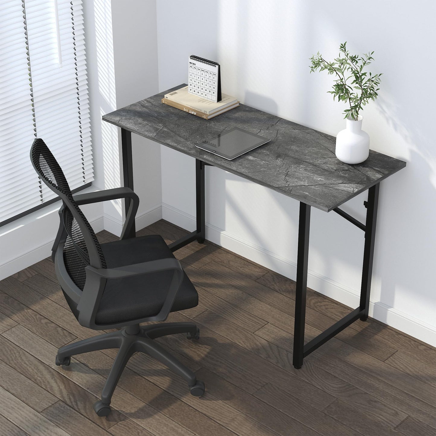 Lutown-Teen Folding Computer Desk 120 cm No Assembly Required, Grey