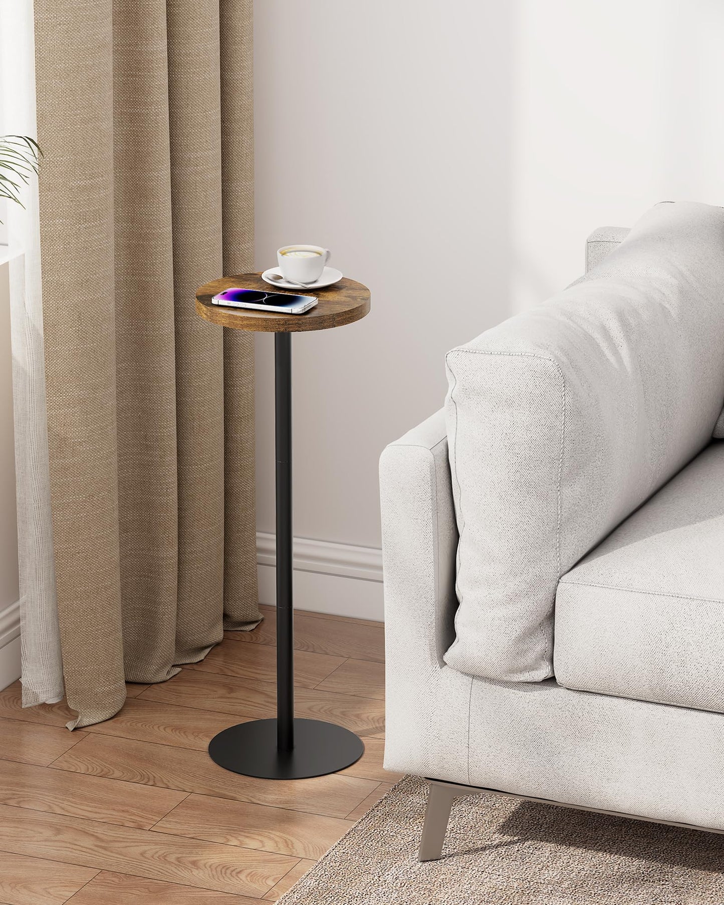 TUTOTAK Tall Round Side Table, Small End Table, Set of 2, Drink Table, Pedestal Side Table, livingroom, Brown V1TB01BB0652EU