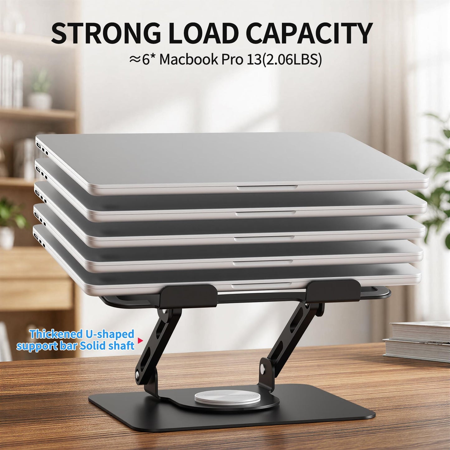SOUNDANCE Laptop Stand with 360° Rotating Base, Ergonomic Computer Riser for Desk, Adjutable Height Muti-Angle, Foldable Laptop Mount