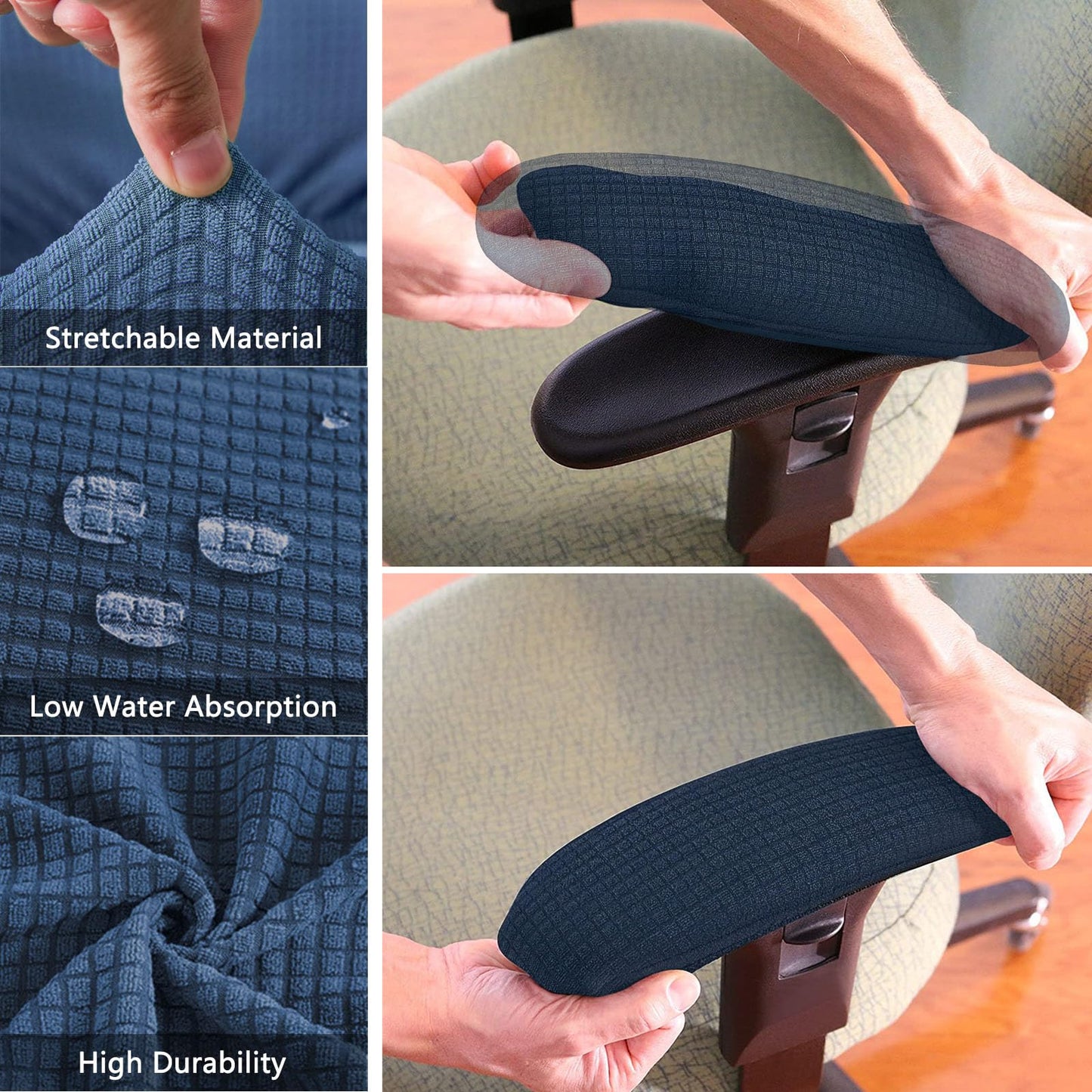 FYTXSZ Office Chair Armrest Covers - Stretchy Polyester Fabric, Washable Arm Chair Slipcovers- Easy to Install, Fits Most Chair Arm, 1 Pair