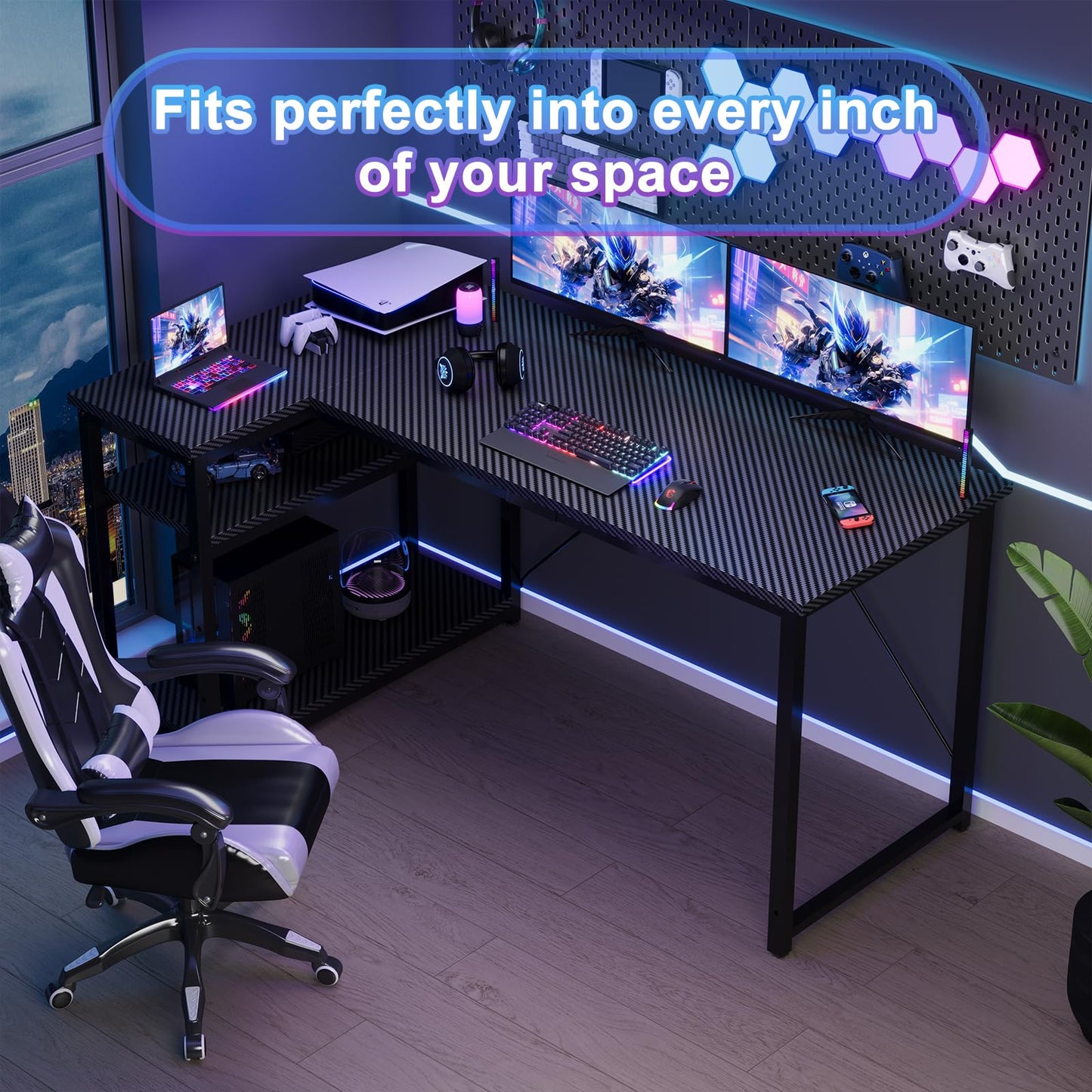 JUMMICO L Shaped Desk 120x80cm with Storage, Corner Computer Desk with Reversible Shelf, Sturdy Office Desk & Workstations for Home Office