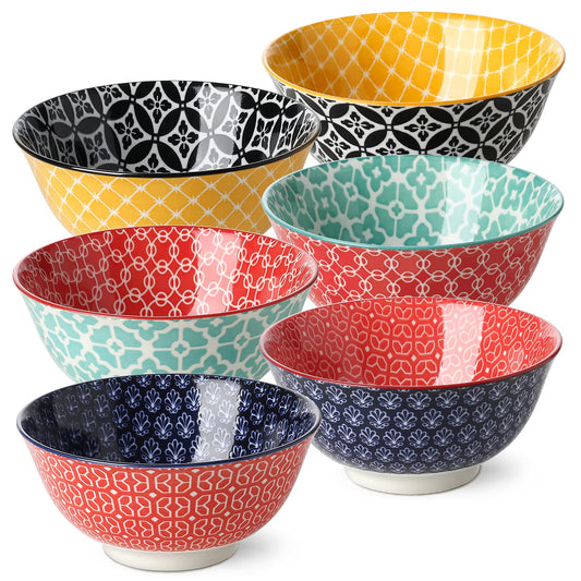DOWAN Cereal Bowls Set of 6, 680 ml Soup Deep Bowls for Breakfast, 15.2 cm Dessert Bowls for Oatmeal, Ice Cream, Noodles, Salad, Rice, Poke, Pho,