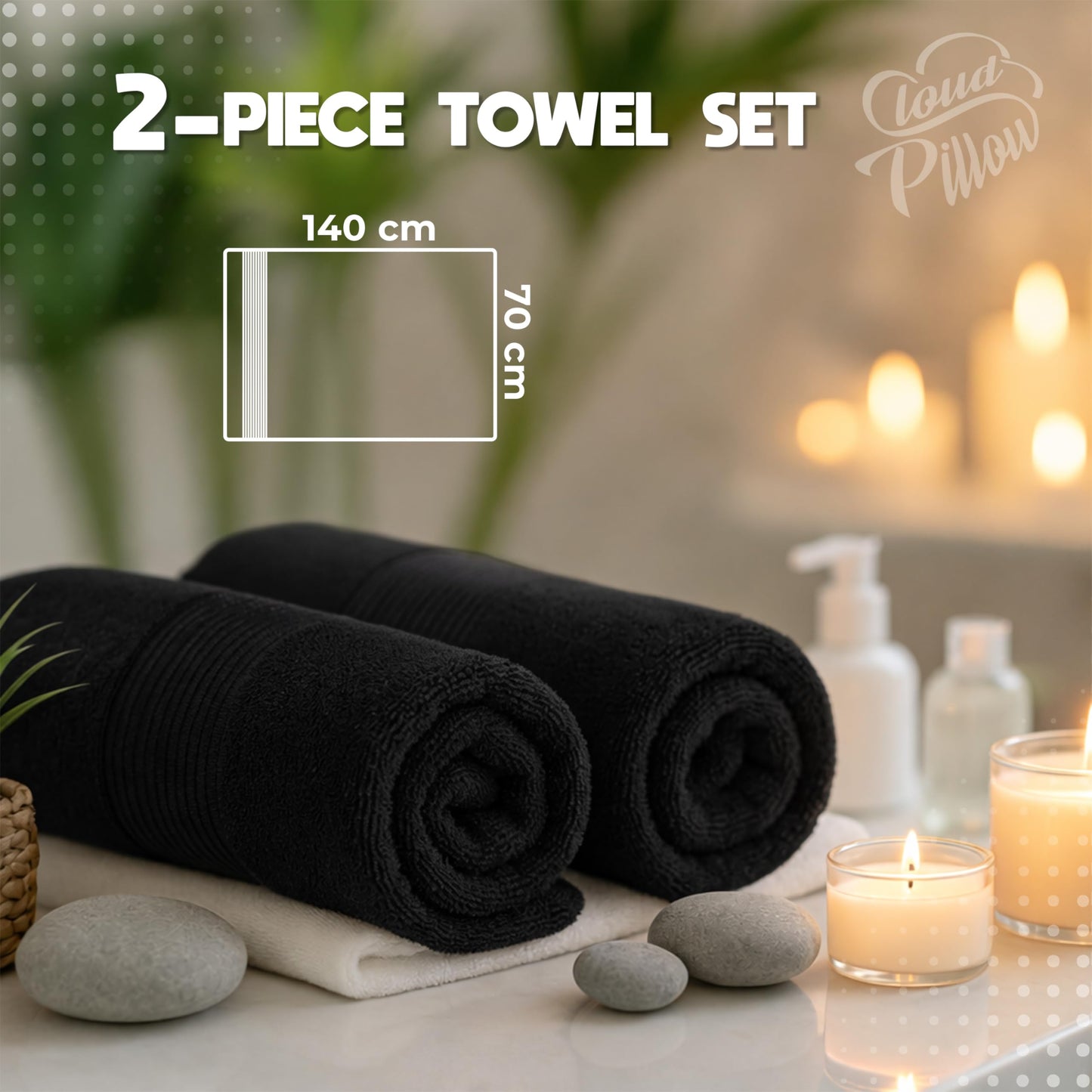 Cloud Pillow Set of 2 Bath Towels 70 x 140 cm 100% Cotton 500 g/m²
