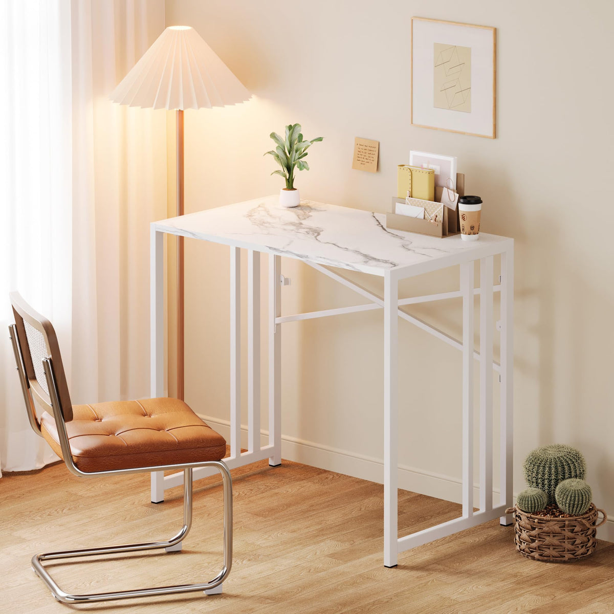 Lutown-Teen Small Folding Desk 90 cm, White Marble
