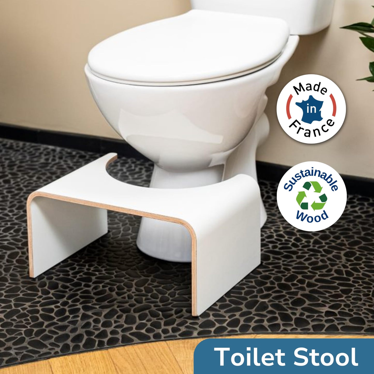 Well Care Wooden Toilet Stool for adults White - Bathroom Foot Step for Squatting - Stoolie for Squat posture to relieve Constipation