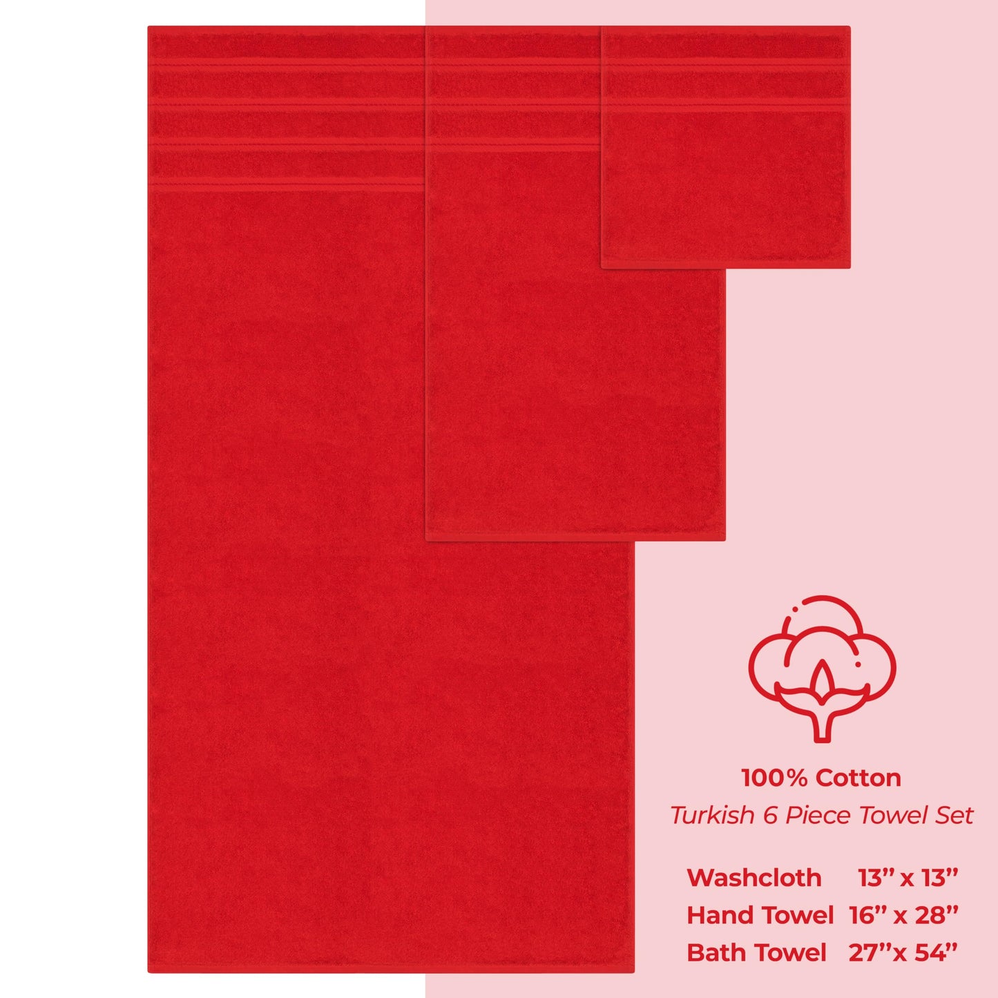 American Soft Linen Luxury 6 Piece Towel Set, 2 Bath Towels 2 Hand Towels 2 Washcloths, 100% Turkish Cotton Towels for Bathroom, Red Towel Sets