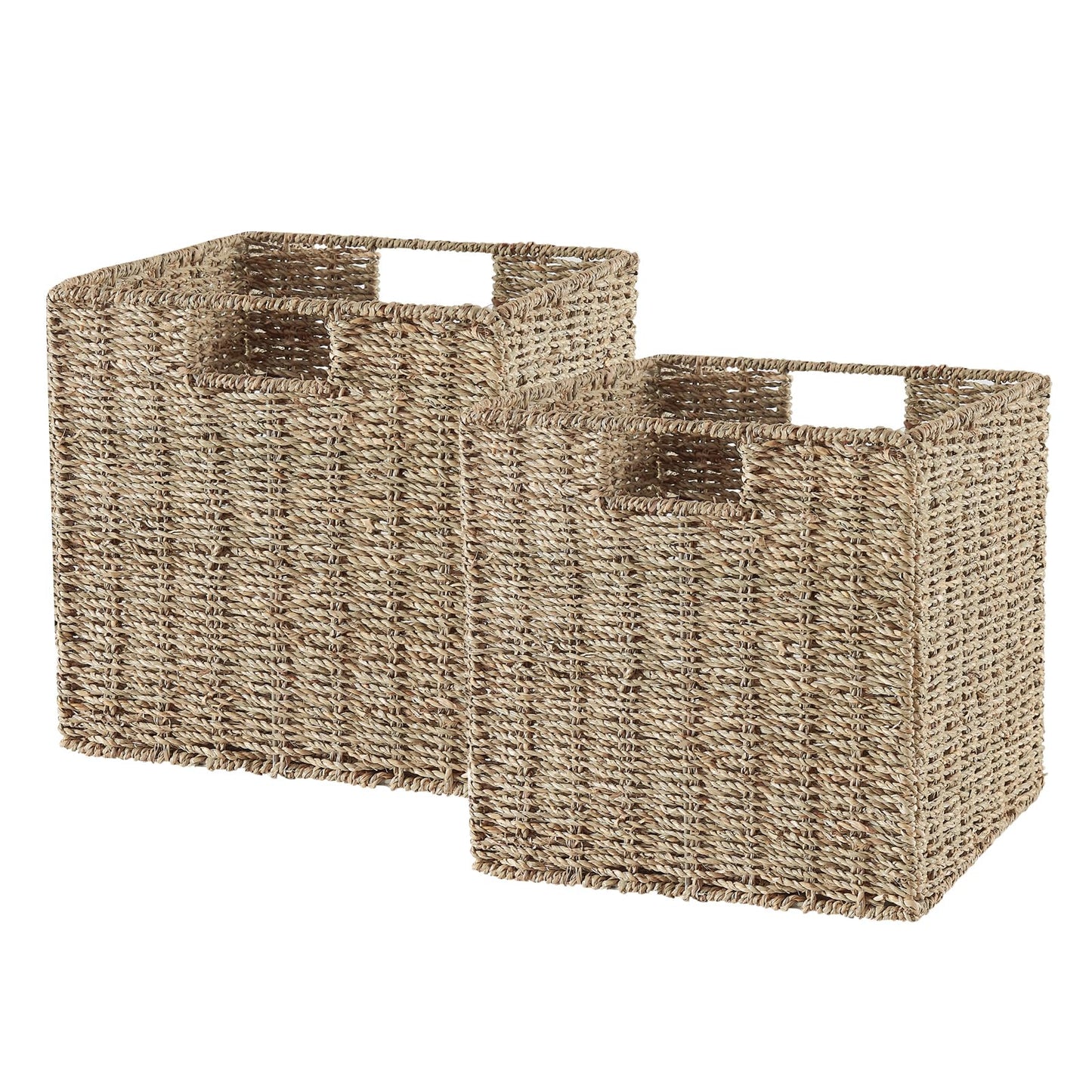 Vagusicc 2-Pack Sea Grass Storage Baskets with Handles, Wicker Basket for Bathroom Gift Toys Storage, Small Storage Baskets for Shelves Organizing